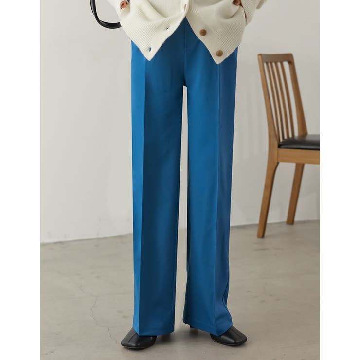 ブルー(013) | [低身長サイズ有][保湿]リサイクル裏微起毛センタープレスストレートパンツ | Re:EDIT