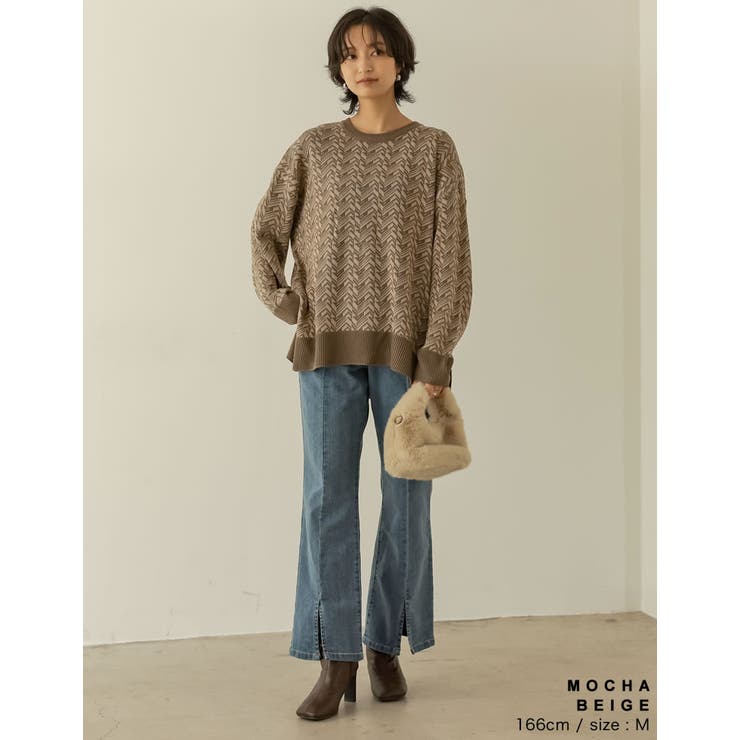 幾何学柄が目を惹くジャガードニット 幾何学ジャガード長袖ニットプルオーバー | Re:EDIT | 詳細画像12 