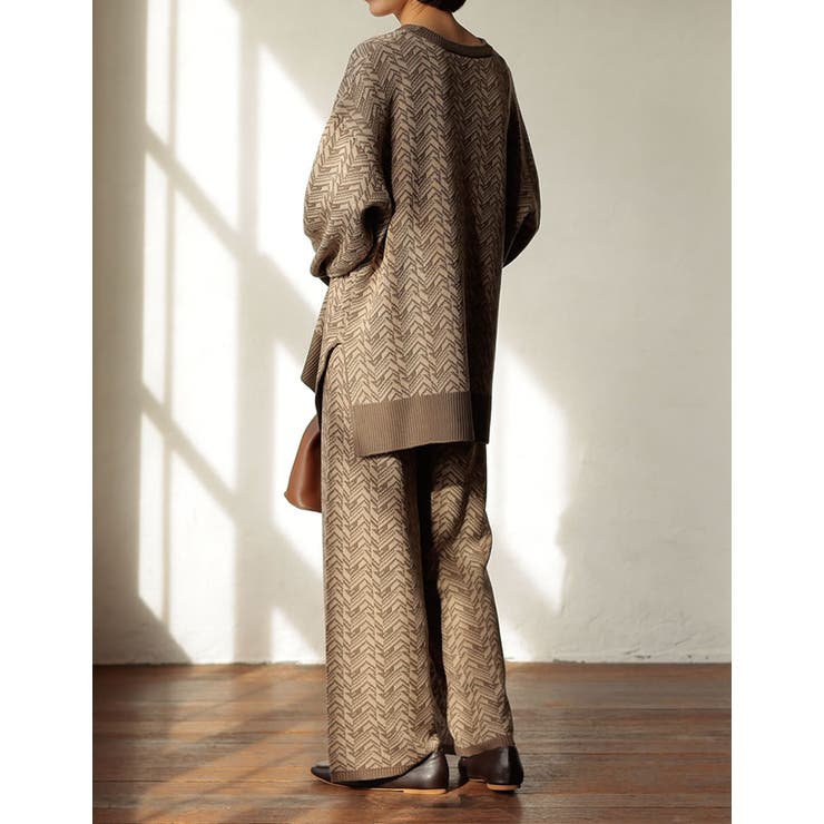 モード感を纏うリラックスニットパンツ 幾何学ジャガードストレートニットパンツ | Re:EDIT | 詳細画像11 