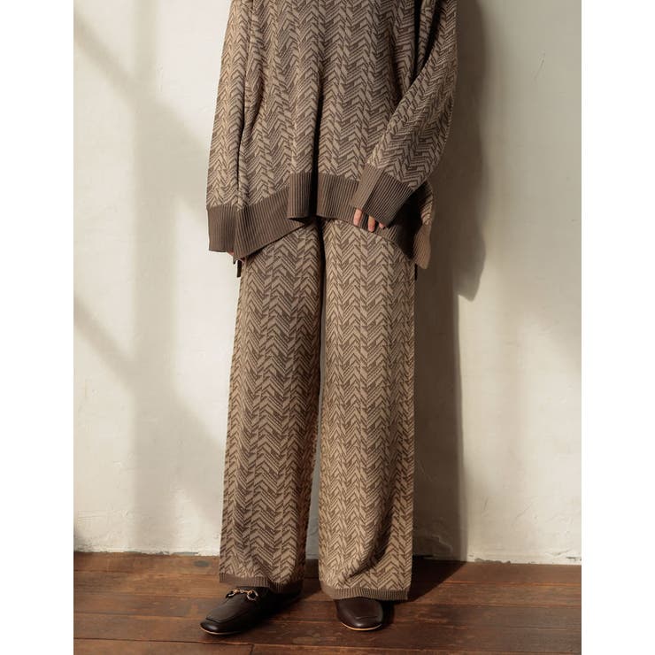 モード感を纏うリラックスニットパンツ 幾何学ジャガードストレートニットパンツ | Re:EDIT | 詳細画像12 