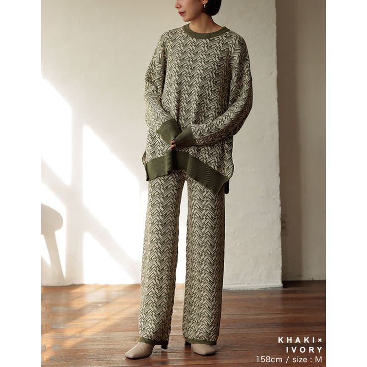 モード感を纏うリラックスニットパンツ 幾何学ジャガードストレートニットパンツ | Re:EDIT | 詳細画像13 