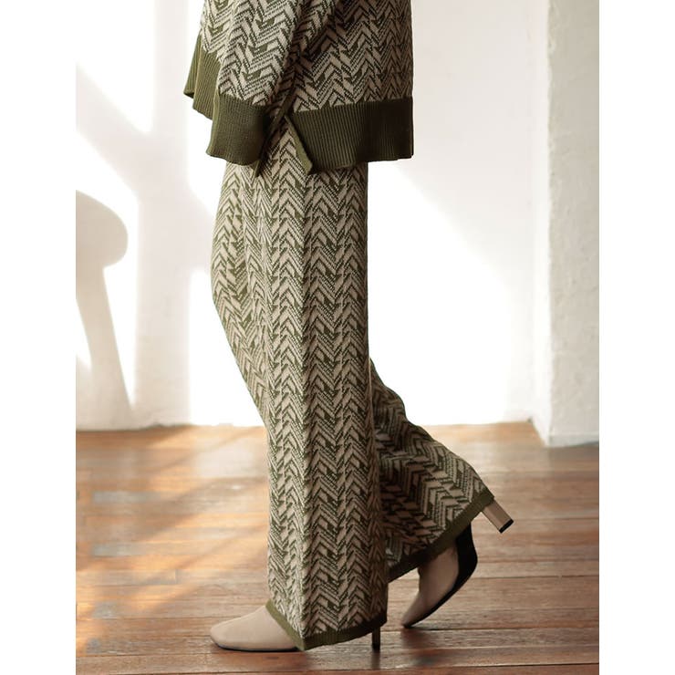 モード感を纏うリラックスニットパンツ 幾何学ジャガードストレートニットパンツ | Re:EDIT | 詳細画像14 