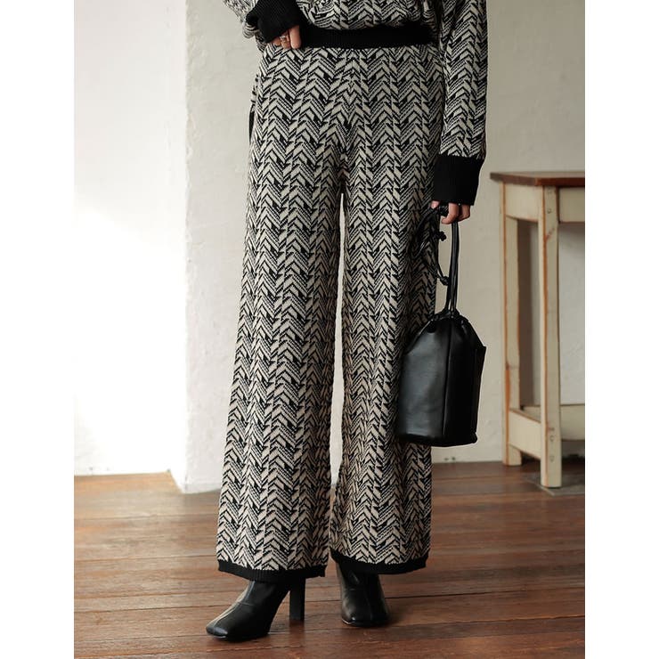 モード感を纏うリラックスニットパンツ 幾何学ジャガードストレートニットパンツ | Re:EDIT | 詳細画像3 