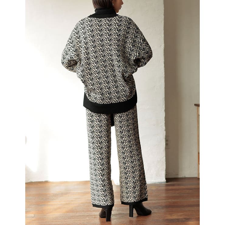 モード感を纏うリラックスニットパンツ 幾何学ジャガードストレートニットパンツ | Re:EDIT | 詳細画像8 