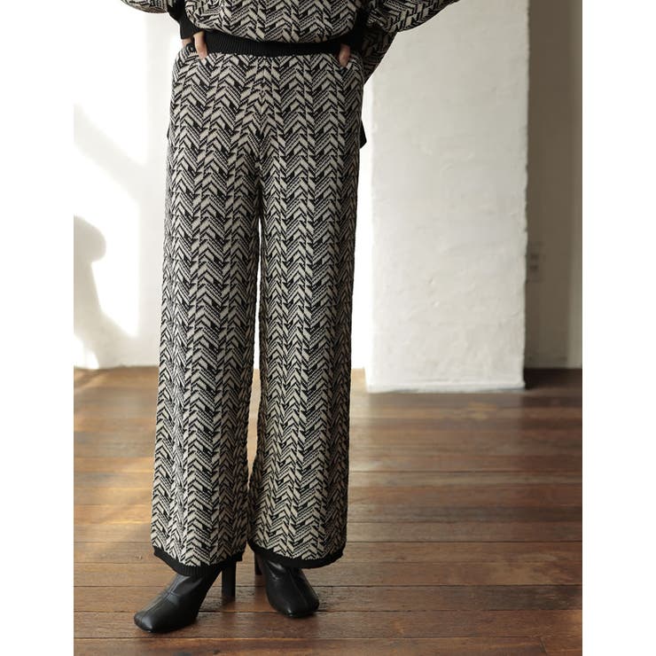 モード感を纏うリラックスニットパンツ 幾何学ジャガードストレートニットパンツ | Re:EDIT | 詳細画像9 