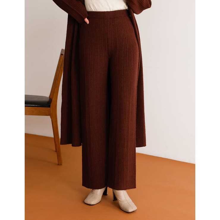 ブラウン(009) | シンプルかつ綺麗なシルエットが魅力 起毛ランダムリブニットパンツ パンツ | Re:EDIT