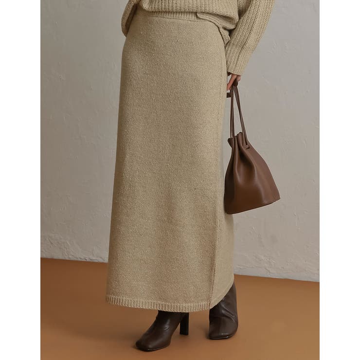 ベージュ(004) | シンプル過ぎないデザインが旬 ミックスネップロングニットスカート スカート | Re:EDIT