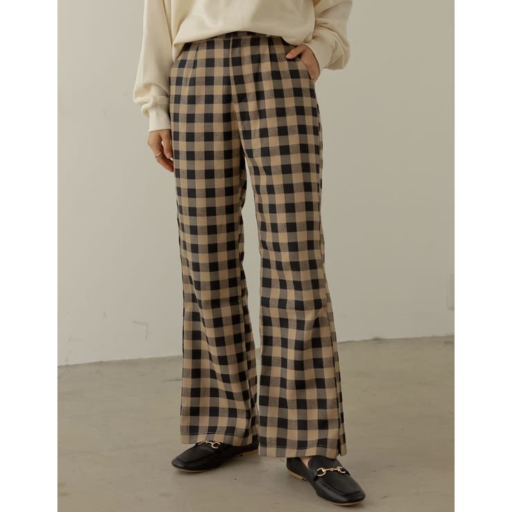 サイドのボックスタックデザインが旬 選べるチェック柄サイドタックパンツ パンツ | Re:EDIT | 詳細画像4 