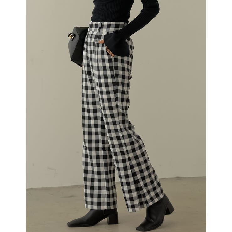 サイドのボックスタックデザインが旬 選べるチェック柄サイドタックパンツ パンツ | Re:EDIT | 詳細画像6 