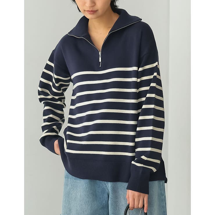 ハーフジップボーダーニットプルオーバー[品番：GS000019954]｜Re:EDIT