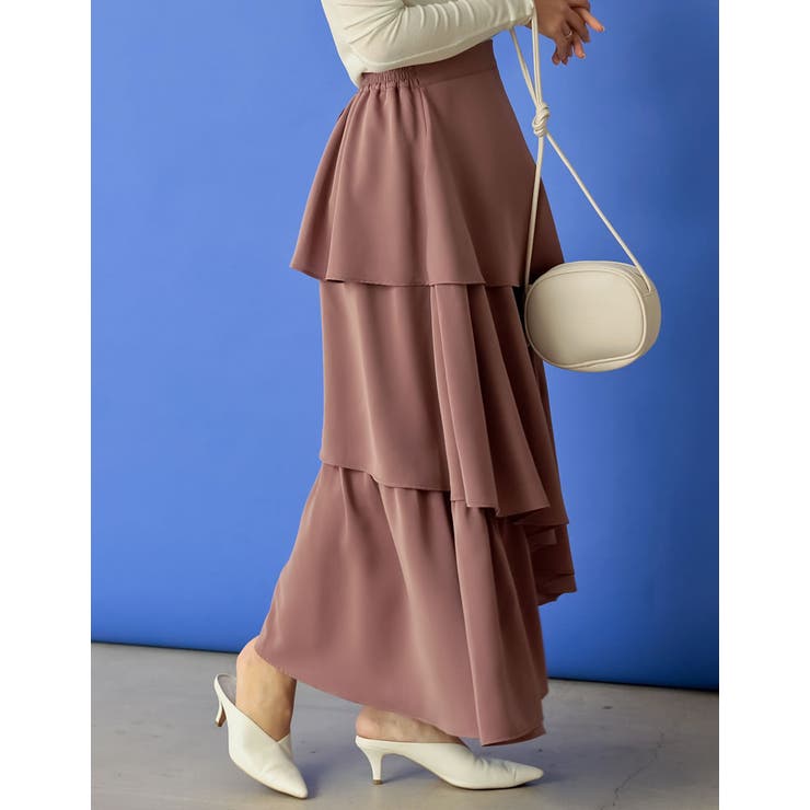 歩くたびに綺麗に揺れるシルエット ランダムティアードシフォンロングスカート | Re:EDIT | 詳細画像6 