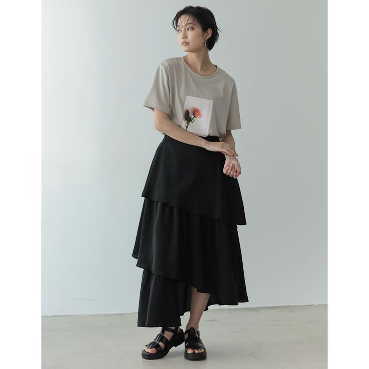 歩くたびに綺麗に揺れるシルエット ランダムティアードシフォンロングスカート | Re:EDIT | 詳細画像23 