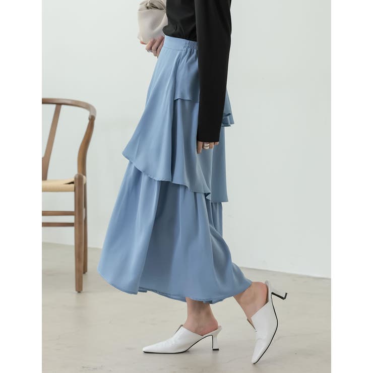 歩くたびに綺麗に揺れるシルエット ランダムティアードシフォンロングスカート | Re:EDIT | 詳細画像25 