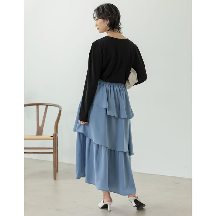 歩くたびに綺麗に揺れるシルエット ランダムティアードシフォンロングスカート | Re:EDIT | 詳細画像26 