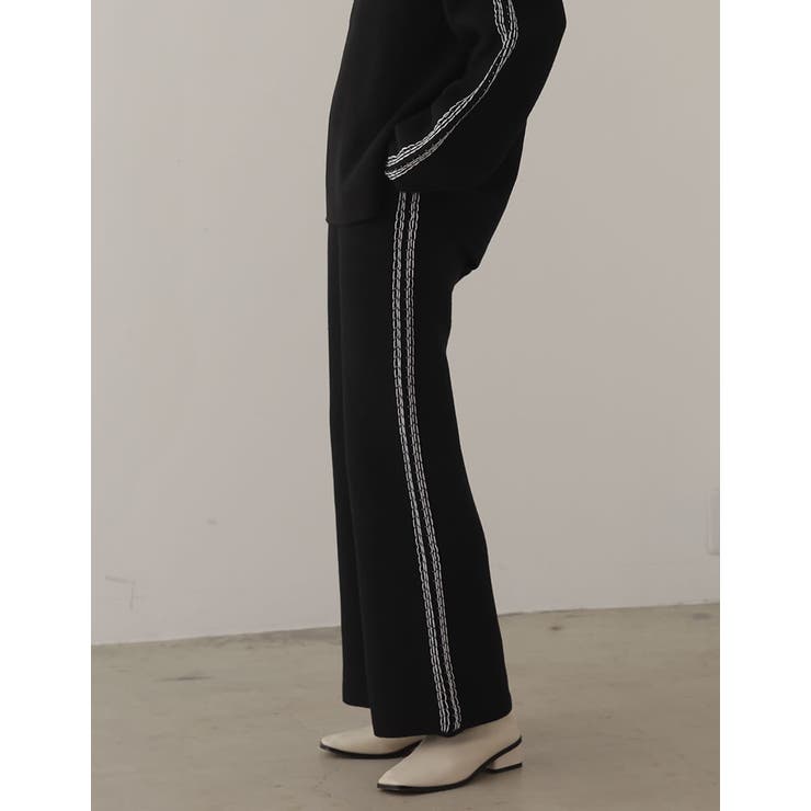 シンプルな中にもトレンドデザインが光る 綿タッチ配色ステッチニットパンツ パンツ | Re:EDIT | 詳細画像13 