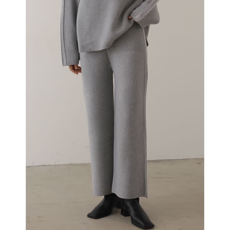 シンプルな中にもトレンドデザインが光る 綿タッチ配色ステッチニットパンツ パンツ | Re:EDIT | 詳細画像3 