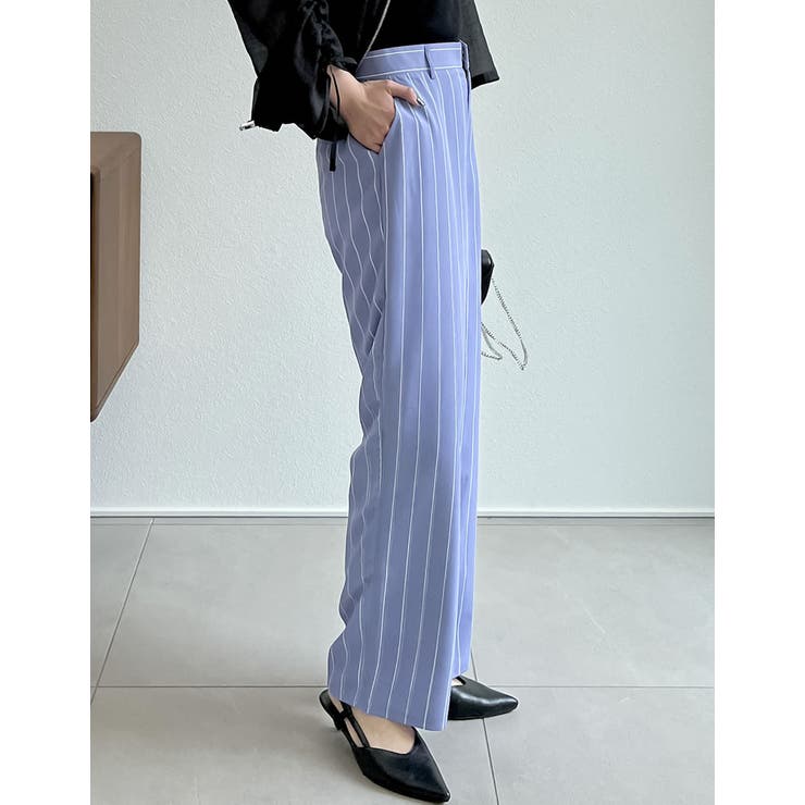 旬のストライプ柄もシックに取り入れる [低身長サイズ有]ピンストライプセンタープ… | Re:EDIT | 詳細画像12 