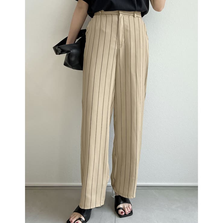 旬のストライプ柄もシックに取り入れる [低身長サイズ有]ピンストライプセンタープ… | Re:EDIT | 詳細画像3 