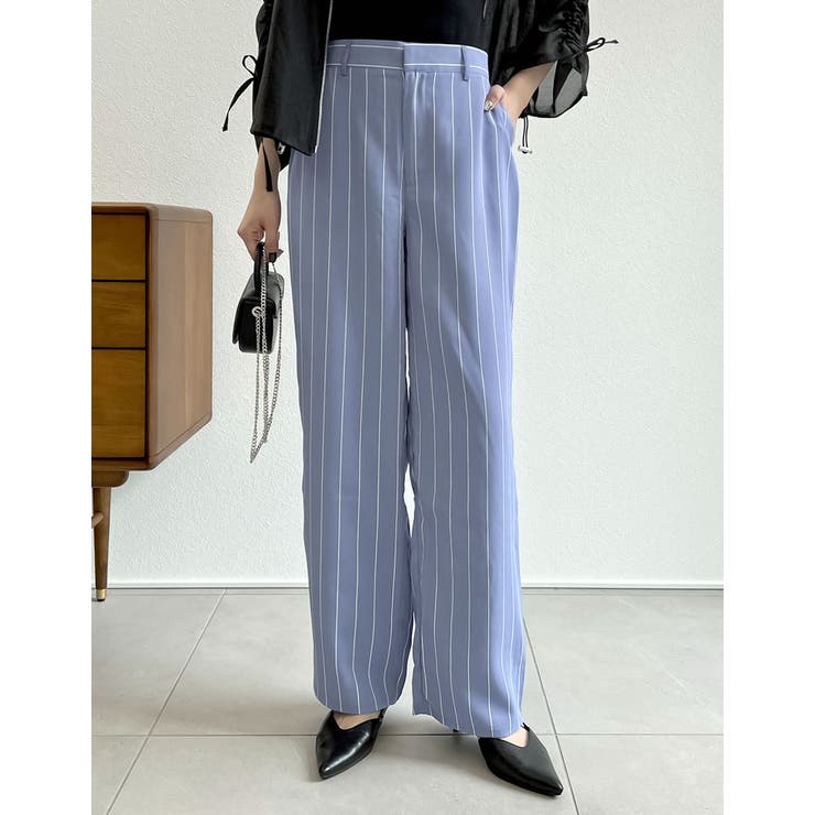 旬のストライプ柄もシックに取り入れる [低身長サイズ有]ピンストライプセンタープ… | Re:EDIT | 詳細画像4 