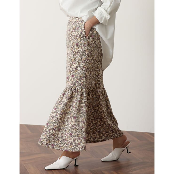 小ぶりな花柄でクラシカルな雰囲気を演出 ライトコール花柄マーメイドスカート | Re:EDIT | 詳細画像17 