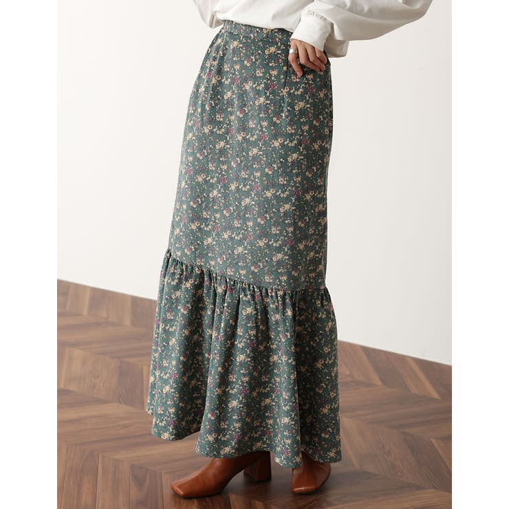 小ぶりな花柄でクラシカルな雰囲気を演出 ライトコール花柄マーメイドスカート | Re:EDIT | 詳細画像4 