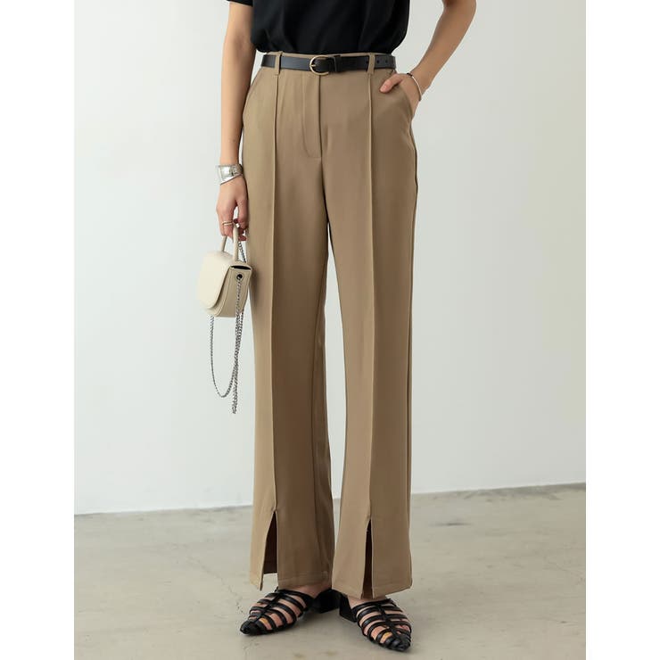 リサイクルストレッチツイルセンターピンタックスリットパンツ | Re:EDIT | 詳細画像3 