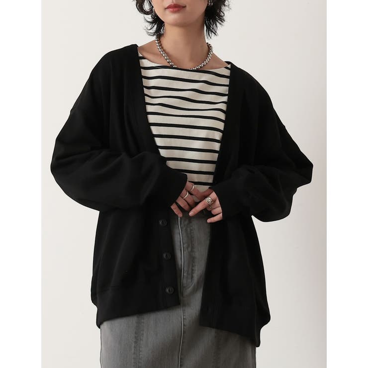 ARTS&SCIENCE ブラック Vネック カーディガン ゆとりのあるサイズ感で抜け感たっぷりに Vネックスウェット