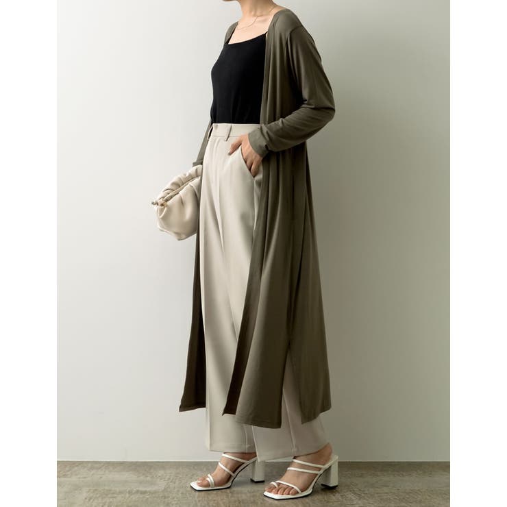 カーキ(026) | 2丈から選べるとろみロングカーディガン | Re:EDIT