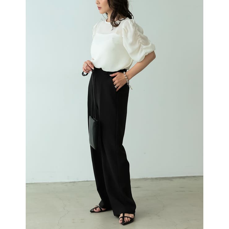 袖ボリュームが品のあるこなれスタイルにぴったり パワーショルダーシアーブラウス | Re:EDIT | 詳細画像8 