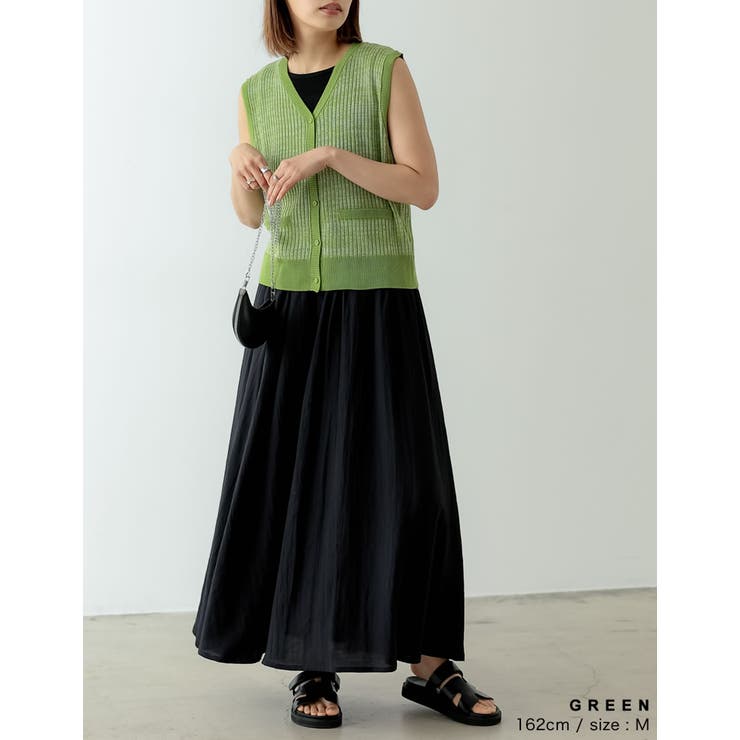 [洗濯機で洗える]リネンタッチミックスカラーニットベスト | Re:EDIT | 詳細画像15 