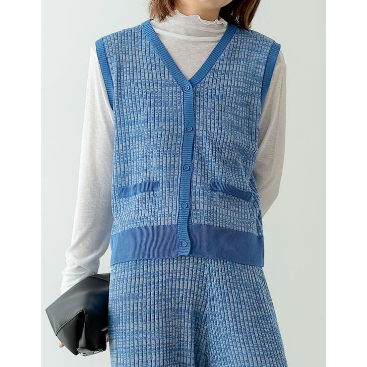 [洗濯機で洗える]リネンタッチミックスカラーニットベスト | Re:EDIT | 詳細画像4 