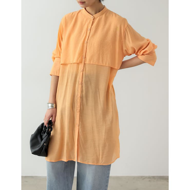 2WAYスリーブアウトバンドカラーシアーシャツチュニック | Re:EDIT | 詳細画像4 