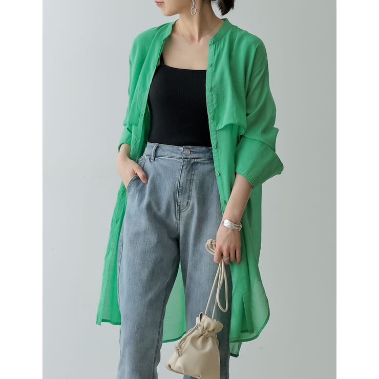 2WAYスリーブアウトバンドカラーシアーシャツチュニック | Re:EDIT | 詳細画像6 