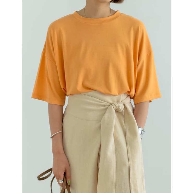 ノーシークレッツ（NO SECRETS）レディース 半袖Tシャツ 無地 オレンジ系 　レース飾り （サイズ/40）*no1010 Tシャツ 半袖 無地tシャツ カットソー[品番：II000008803