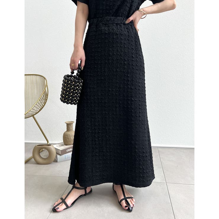 ブラック(001) | [低身長サイズ有]カットジャガードマーメイドスカート | Re:EDIT