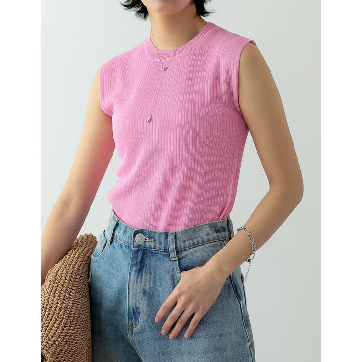 リネンタッチノースリーブリブニットトップス | Re:EDIT | 詳細画像3 