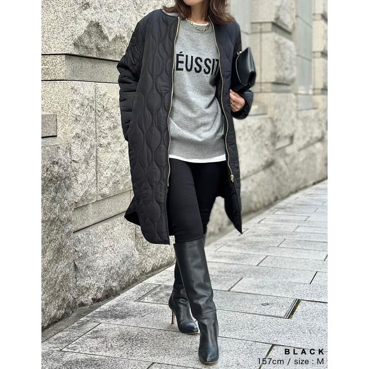 リサイクルタフタ裏ボア軽量中綿キルティングロングコート | Re:EDIT | 詳細画像11 