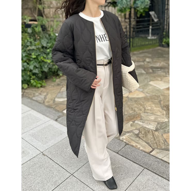 リサイクルタフタ裏ボア軽量中綿キルティングロングコート | Re:EDIT | 詳細画像9 