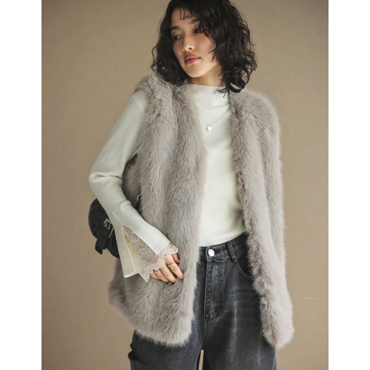 グレージュ(005) | [販売枚数1.3万枚突破]ミドルフェイクファーベスト | Re:EDIT