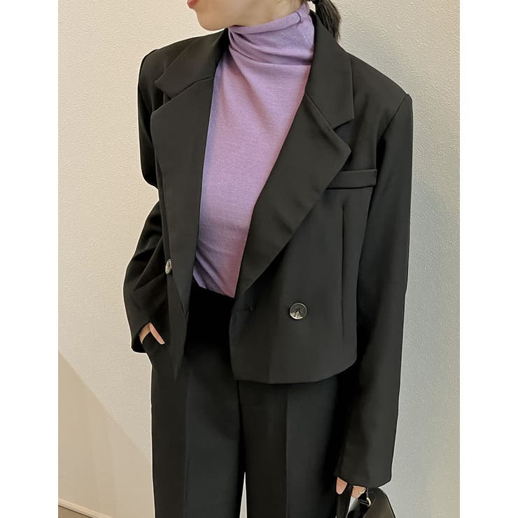 ブラック(001) | スタイルアップ効果抜群の定番ジャケット カットツイルショートテーラードジャケット | Re:EDIT