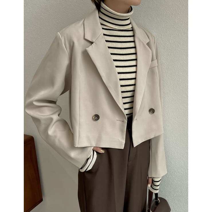 アイボリーベージュ(003) | スタイルアップ効果抜群の定番ジャケット カットツイルショートテーラードジャケット | Re:EDIT