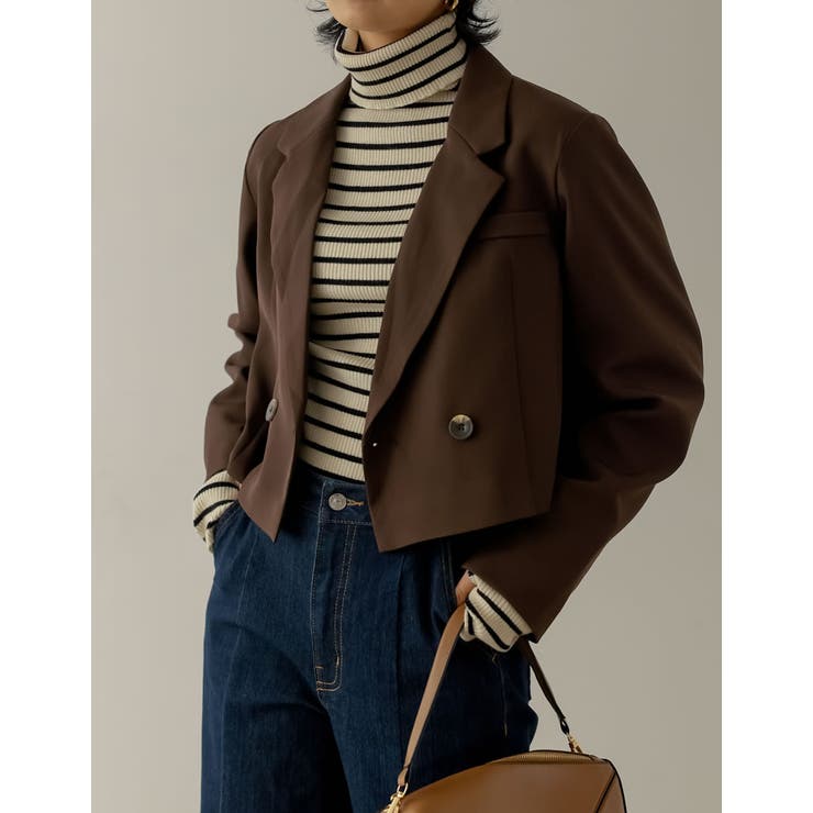 ダークブラウン(008) | スタイルアップ効果抜群の定番ジャケット カットツイルショートテーラードジャケット | Re:EDIT