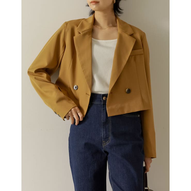 マスタード(016) | スタイルアップ効果抜群の定番ジャケット カットツイルショートテーラードジャケット | Re:EDIT