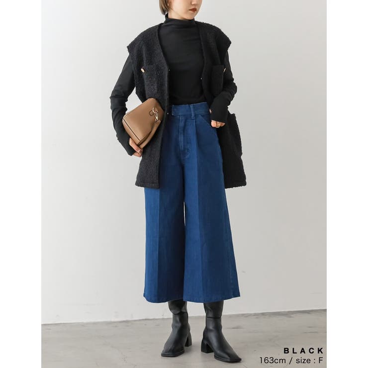 オーバーサイズループツイードノーカラーボアベスト[品番：GS000020587