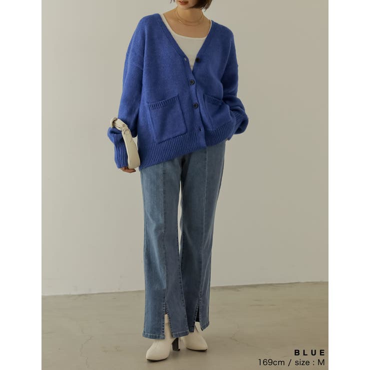 シンプルながらもこなれた印象に 起毛モヘアタッチルーズニットカーディガン トップス | Re:EDIT | 詳細画像12 