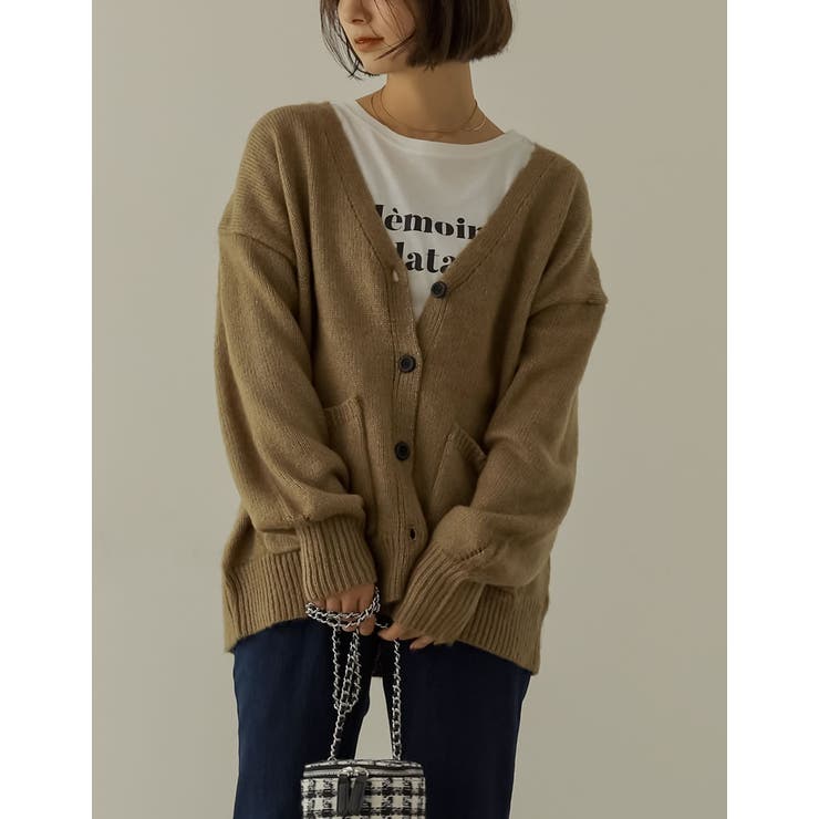 シンプルながらもこなれた印象に 起毛モヘアタッチルーズニットカーディガン トップス | Re:EDIT | 詳細画像25 