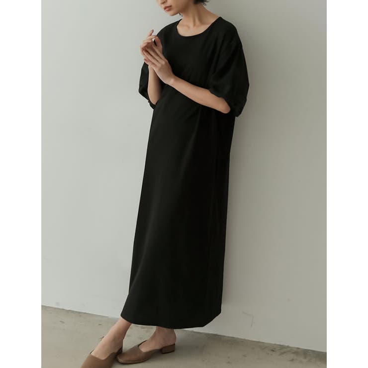 ブラック(001) | 汗じみを気にせずお洒落を楽しめるロングワンピ ランタンスリーブマキシワンピース | Re:EDIT