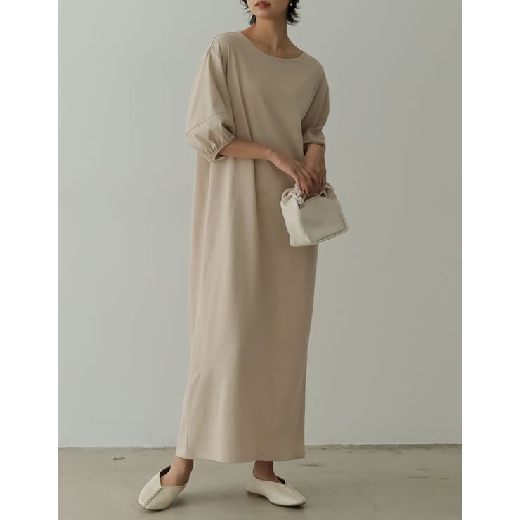 ベージュ(004) | 汗じみを気にせずお洒落を楽しめるロングワンピ ランタンスリーブマキシワンピース | Re:EDIT