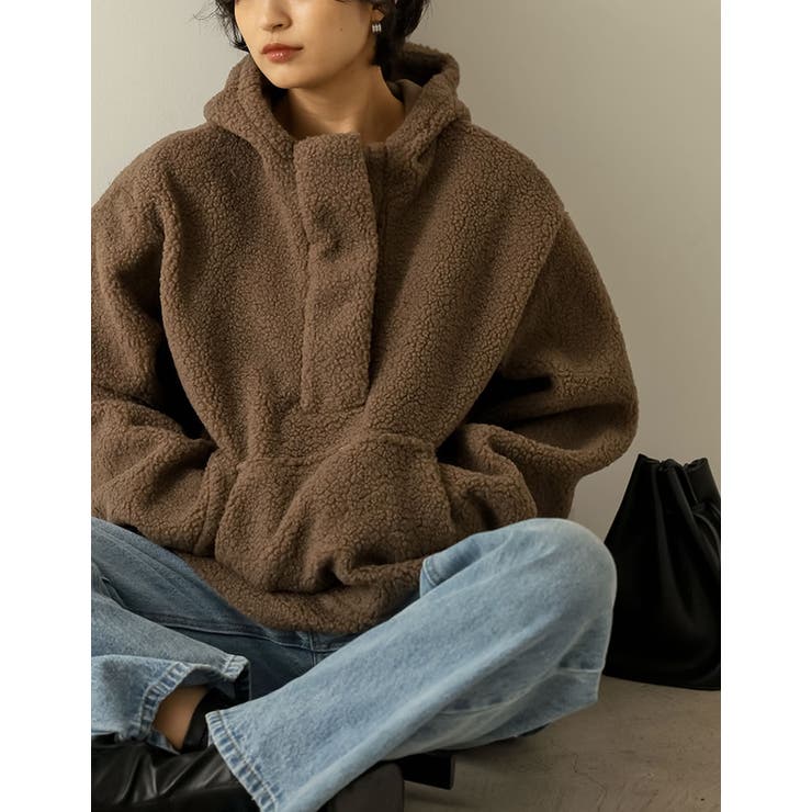 モカ(019) | 着るだけでシーズンムード高まる1枚 ボアフーディーハーフジッププルオーバー トッ… | Re:EDIT