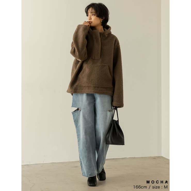 着るだけでシーズンムード高まる1枚 ボアフーディーハーフジッププルオーバー トッ… | Re:EDIT | 詳細画像16 